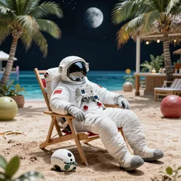 an astronaut lounging in a tropical resort in space in a photorealistic style, 4 k