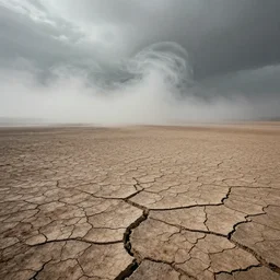 an amazing view of a crackled and dry landscape, etheric mood, matte painting, swirls of smoke and mist, high definition camera