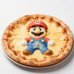a photo of super mario made of cheese in a pizza, food photo, professional food photo, iphone, 4 k