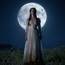 Arwen standing in the moonlight in a night gown