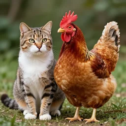 hybrid of a cat and a chicken, wild species photography, vivid colors, award-winning
