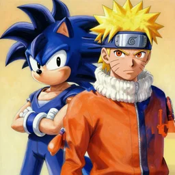 ultra realistic portrait painting of a fusion of sonic and goku, art by masashi kishimoto, 4 k, naruto artstyle, cel shaded, highly detailed, epic lighting