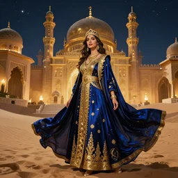 arabian night. the magical east. here is enchantment and revenge, courage and honor. palaces and sand. o marvellous east! o fairy land! here poison and mace they'll kill you! don't you dawdle! fashion, colors with gold and dark blue, concept art, by artgerm, greg rutkowski, cinematic light, featured on artstation, octane render, sharp focus, ray tracing, artstationhq, cgsociety, 8 k.