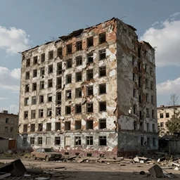 dilapidated detailed buildings, beautiful concept art of donetsk during war
