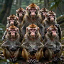 a troop of monkeys portrait in the form of gibli art, high detail, intricate, cinematic