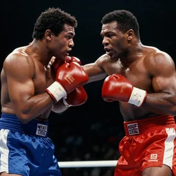 a 1980's picture of mike tyson boxing another fighter