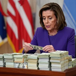 nancy pelosi collecting stacks of 1 0 0 dollar bills wlop