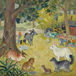 petting zoo with small creatures by shaun tan, intricate, detailed, torn paper decollage, oil on canvas by edward hopper, by mattias adolfsson,