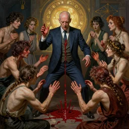 gaslight realistic matte painting wan bald british man surrounded by tweakers addicts groupies performing ritual blood magick greg rutkowski artstation hdr vivid color ( ( ( ( ( alphonse mucha ) ) ) ) )