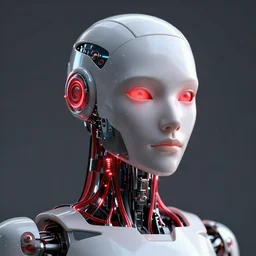 3 d render of a portrait of an ai robot with red glowing wires, trending on artstation, 3 d render, unreal engine, highly detailed