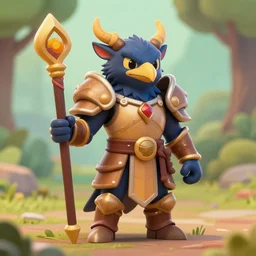 dnd mini of a heroic kenku raven knight in armor. happy colors. whimsical style photo by lead character artist