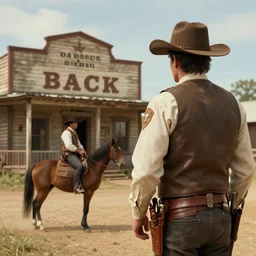 A Sheriff looking at an outlaw from across the Saloon, Wild West, highly detailed, HDR, 4k, digital art
