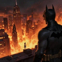 a highly detailed matte painting of batman watching gotham city on fire by studio ghibli, makoto shinkai, by artgerm, by wlop, by greg rutkowski, volumetric lighting, octane render, 4 k resolution, trending on artstation, masterpiece