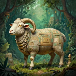 an aztec! ruin shaped like a sheep!!, mysterious jungle painting, elegant intricate digital painting artstation concept art by mark brooks and brad kunkle detailed