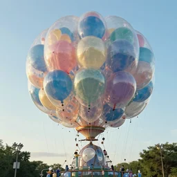 giant floating balloon parade, shiny like translucent plastic by studio ghibli and james jean