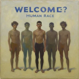 welcome to the human race, oil on canvas