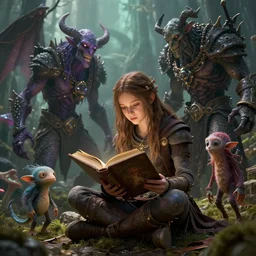 by artgerm and agostino arrivabene, visually stunning, cinematic, ultra realistic, hyper realism, epic, octane render, unreal engine, vfx, maya, a girl reading a book, fungal enchanter, murloc tinyfin, dread infernal, wee whelp, battle ram