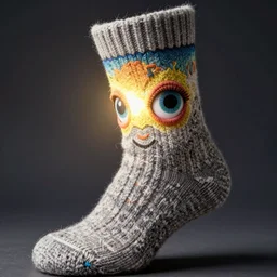 portrait photo of a wool sock with giant eyes, face made from bright dreams, extremely high details, realistic, by MC Escher and Rene Margitte and Giuseppe Arcimboldo