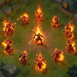 Fantasy MMO, fire mobs, digital art, 4k