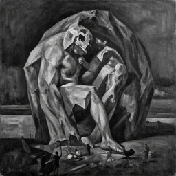 a large black and white painting