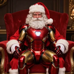 iron man sitting on santa's lap, iron man sitting, santa clause, sitting on santa, ironman sitting, white beard santa, sitting on santa, dramatic lighting