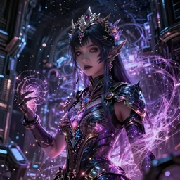 portrait of an psy mystical cyberpunk beautiful princess with a lot of chaotic magic power in a dystopian world, 8K 3D octane render cosmic dystopia cosmic art