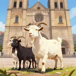 goats outside of a cathedral, trending on artstation