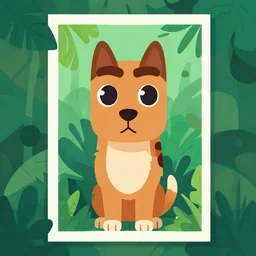 tiki dog totem, adventureland, jungle temple foliage, modern poster art