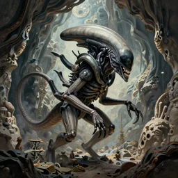 xenomorph on a cave, intricate, elegant, volumetric lighting, scenery, digital painting, highly detailed, artstation, sharp focus, illustration, concept art, gaston bussiere, ruan jia, steve mccurry