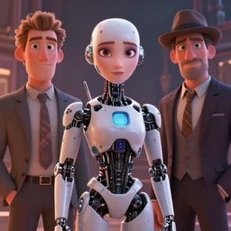 Lofi portrait of cyborg, Pixar style by Joe Fenton and Stanley Artgerm and Tom Bagshaw and Tim Burton