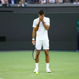 a statue of a sad novak dijokovic on the tennis court space – n 9