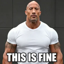 dwayne johnson in the this is fine meme