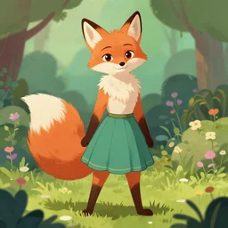 an anthropomorphic fox girl wearing a skirt, garden background, illustration by greg rutkowski, thomas kindkade, loish, artstation, furaffinity, deviantart