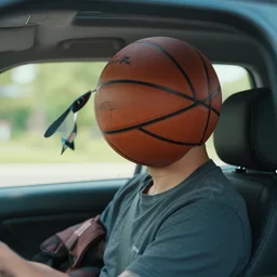 a person driving a human head like a basketball