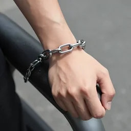 a hand tied the armrest with chains, hand chained, close up photo, very detailed, sharp, 8 k
