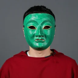 portrait of man, emerald mask, red mantle, john howe, greg rutkowski