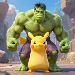 a pokemon!! in hulk cosplay, octane render, by studio ghibli, pixar, disney.