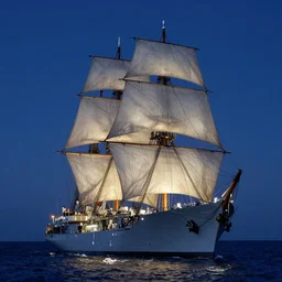 a british naval ship sailing to paradise under a starry night, high detail, high definition, photorealistic, 8k