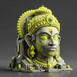 high quality 3 d render hyperrealistic cyberpunk brutalist hanuman head building, neon yellow madhubani, highly detailed, in sci - fi mumbai, unreal engine cinematic smooth, liam wong, moody light, low angle, uhd 8 k, sharp focus