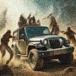 Mahindra thar, tribe members attacking, action scene, an epic fantasy, dramatic lighting, cinematic, establishing shot, extremely high detail, photorealistic, cinematic lighting, artstation, by christopher nolan, horizon forbidden west