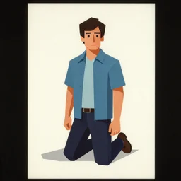 screen print man on his knees full body portrait film grain 1 9 7 0 s art low poly character painterly design