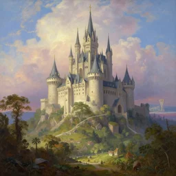 a scenic view of a magical land of castles in the sky, by asher brown durand, matte painting trending on artstation HQ