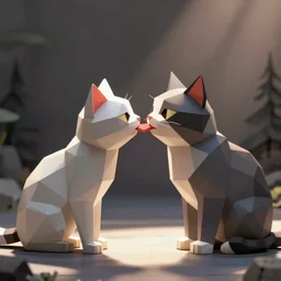 a lovely cat sending kisses, low poly, artstation