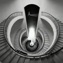 twisting staircase to a strange portal, in the style of mc escher and michelangelo and greg rutkowski