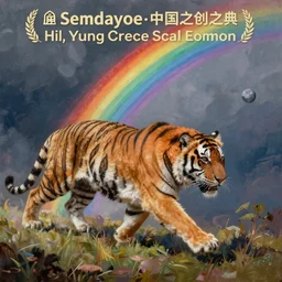 painting of tiger running on rainbow