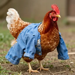 chicken with clothes as an inmate