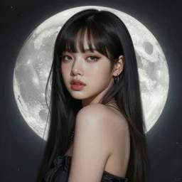 lisa of blackpink, goddess of the moon, highly detailed, digital painting, smooth, sharp focus, illustration, ultra realistic, unreal engine, 8 k, art by artgerm and alphonse mucha