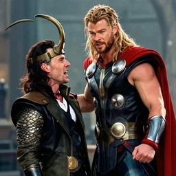chris hemsworth as thor, getting beat up by loki, digital art, photography