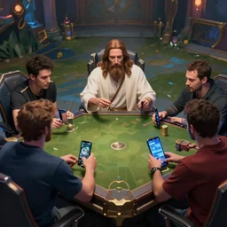 photo of jesus playing league of legends with the homies