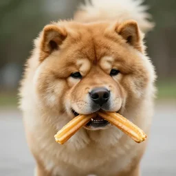 a chow chow eating churros